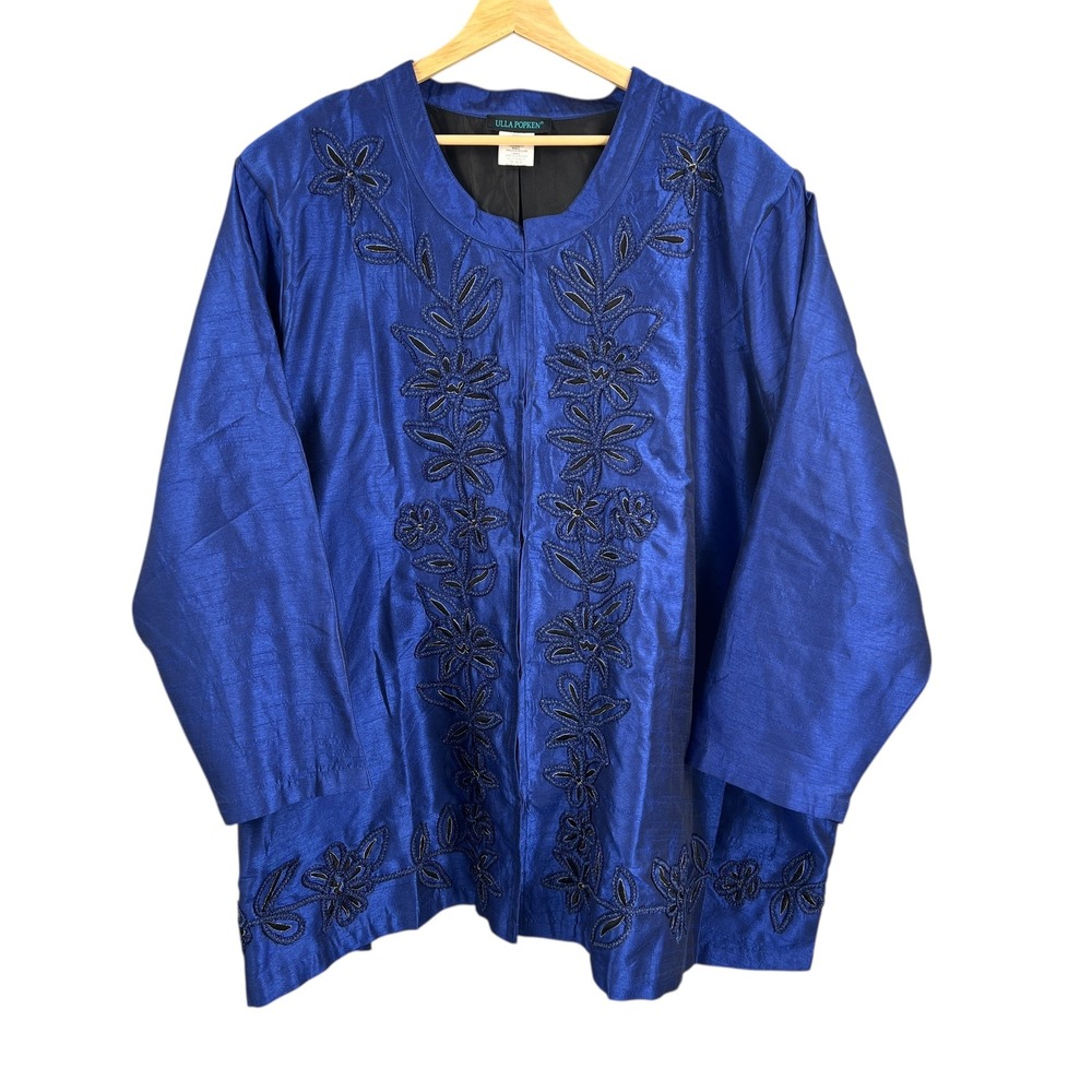 Ulla Popken Blue Embroidered Relaxed Fit Jacket Blouse Top Plus Size 32/34 New